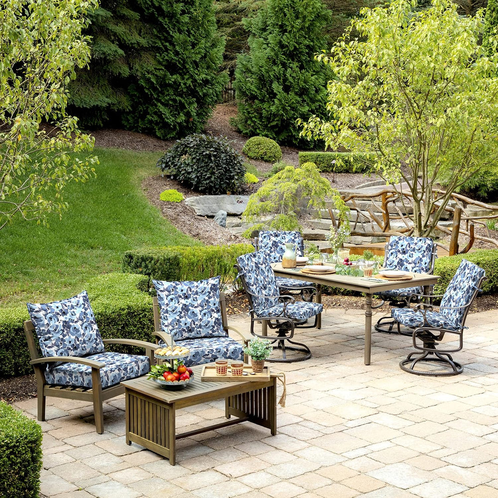Arden Outdoor Dining Chair Cushion, 4-Pack, 20x44, Blue Garden Floral