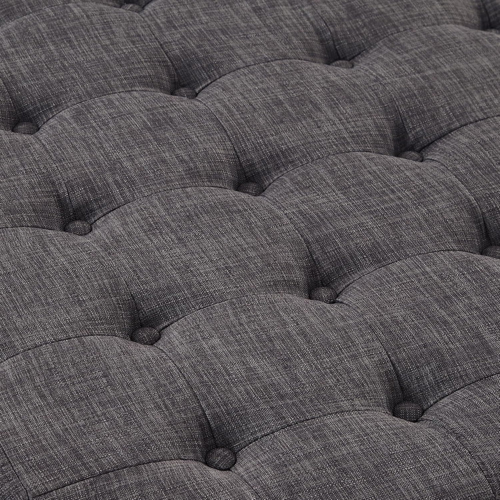 RENSGO 32.5" Large Round Upholstered Tufted Linen Ottoman Coffee Table, ...