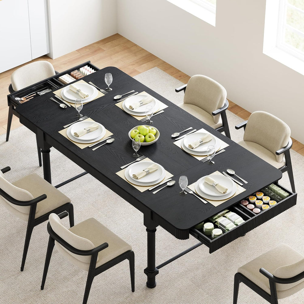78 Inch Fluted Kitchen Dining Table for 6 8 10, Large Rectangular Kitchen Tab...