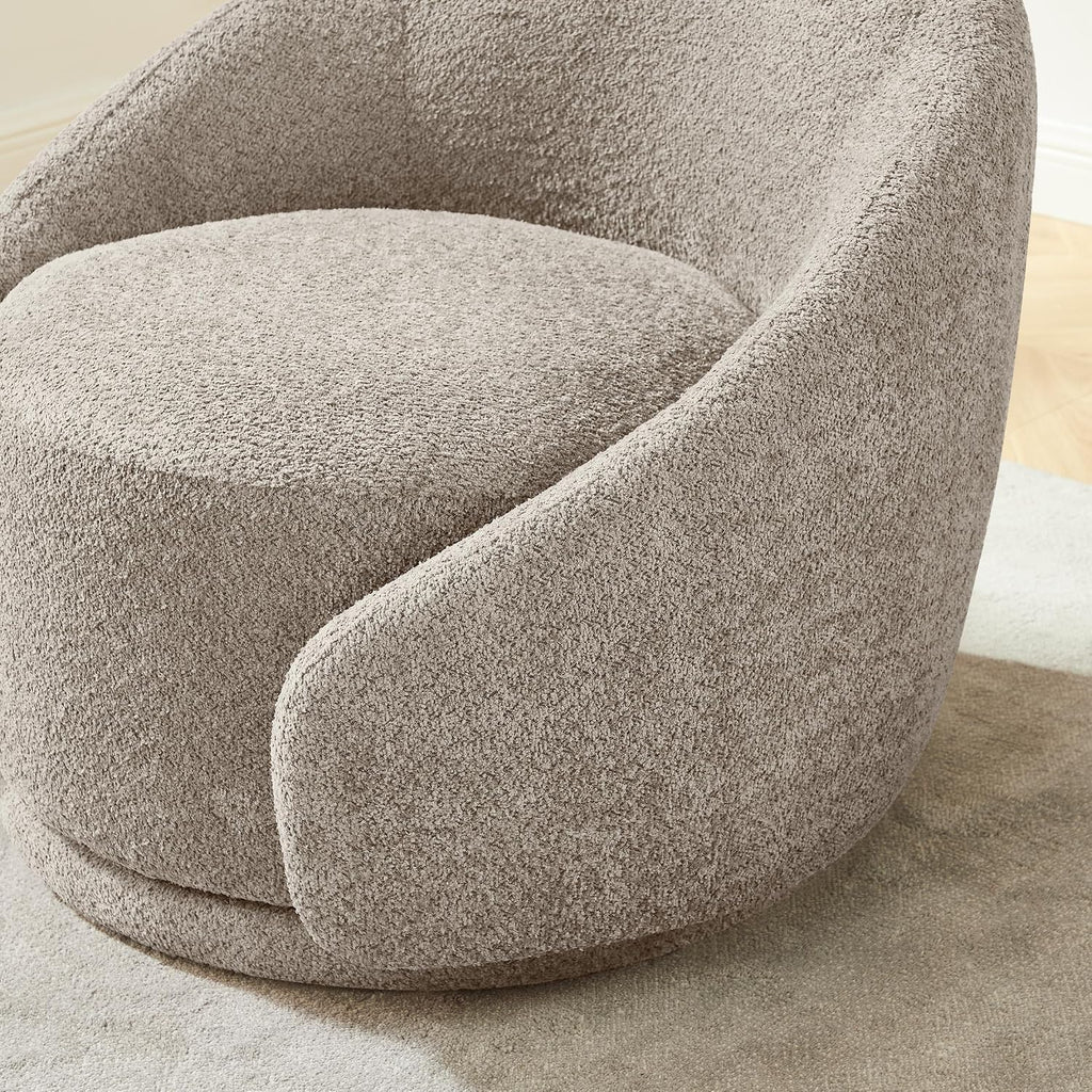 VANOMi Swivel Chairs for Living Room, 34" W Boucle Accent Chair, Taupe | 360 Degree Swivel Barrel Chair Comfy Chair for Bedroom Oversized Armchair Reading Nook Chairs for Apartment, Office Reception