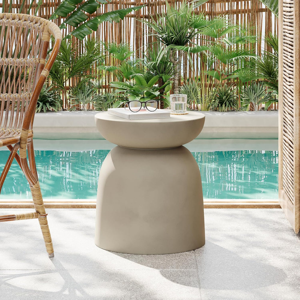 JOSHEN 16" Lightweight-Concrete Corner End Table, Retro End Table with S...
