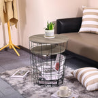 Elevon Nesting Table End Table Wire Basket Base with Wood Tops Side Table Set of 2, Gray