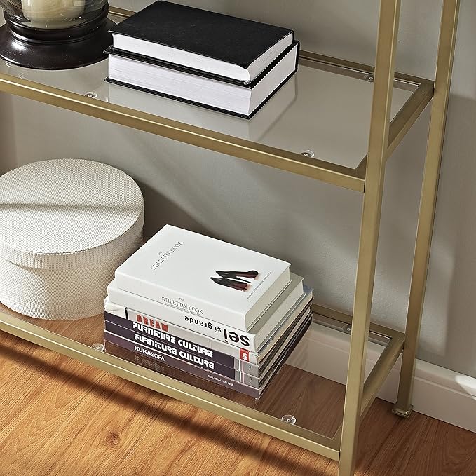 Crosley Furniture Aimee Bookshelf with Glass Shelves, Bookcase Storage, Gold and Glass