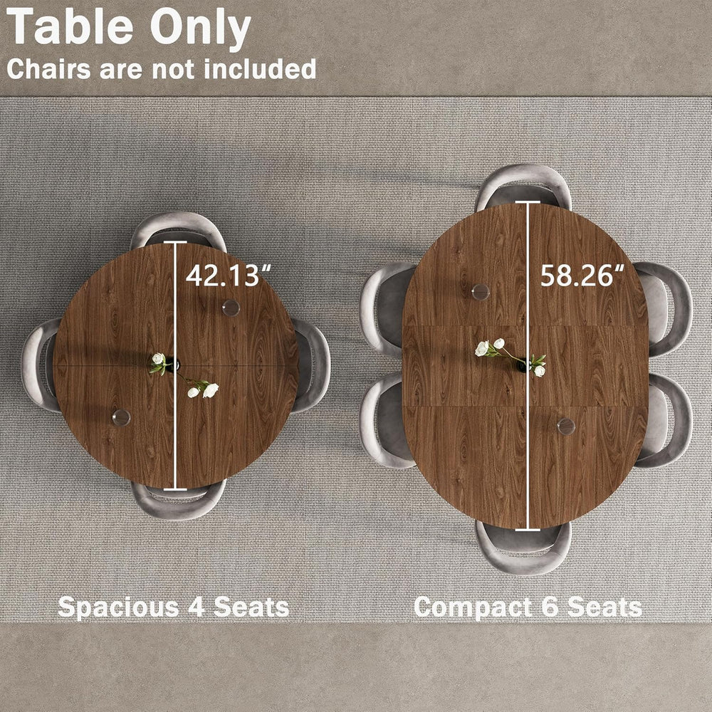 42"-58" Extendable Round Dining Table for 4-6, Kitchen Oval Table w...