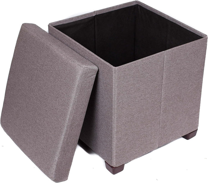 BIRDROCK HOME Square Folding Storage Ottoman with Legs - 16" x 16" Upholstered Linen Foot Rest, Padded Foot Stool, or Additional Seating for Living Room, Bedroom or Dorm (Grey)