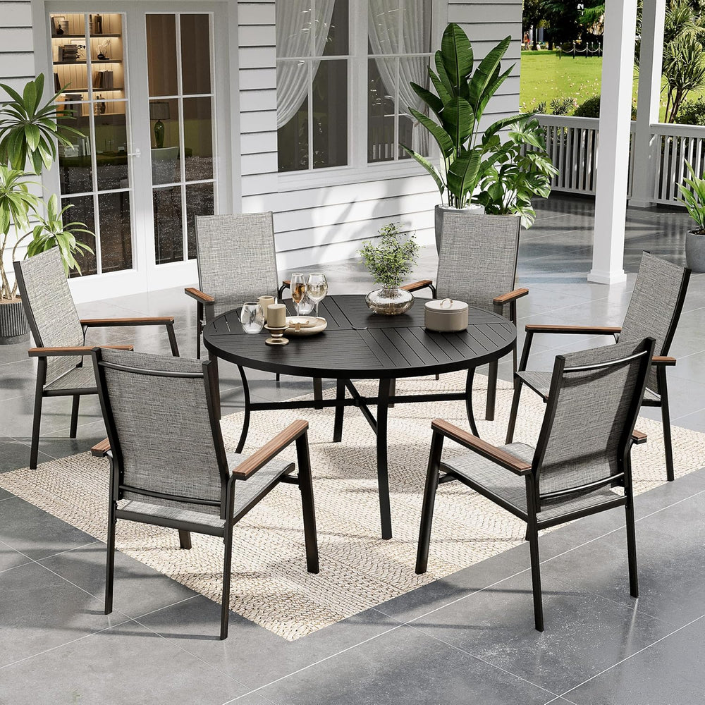 Sophia & William Round Patio Dining Set for 6 with Aluminum Chairs, Grey