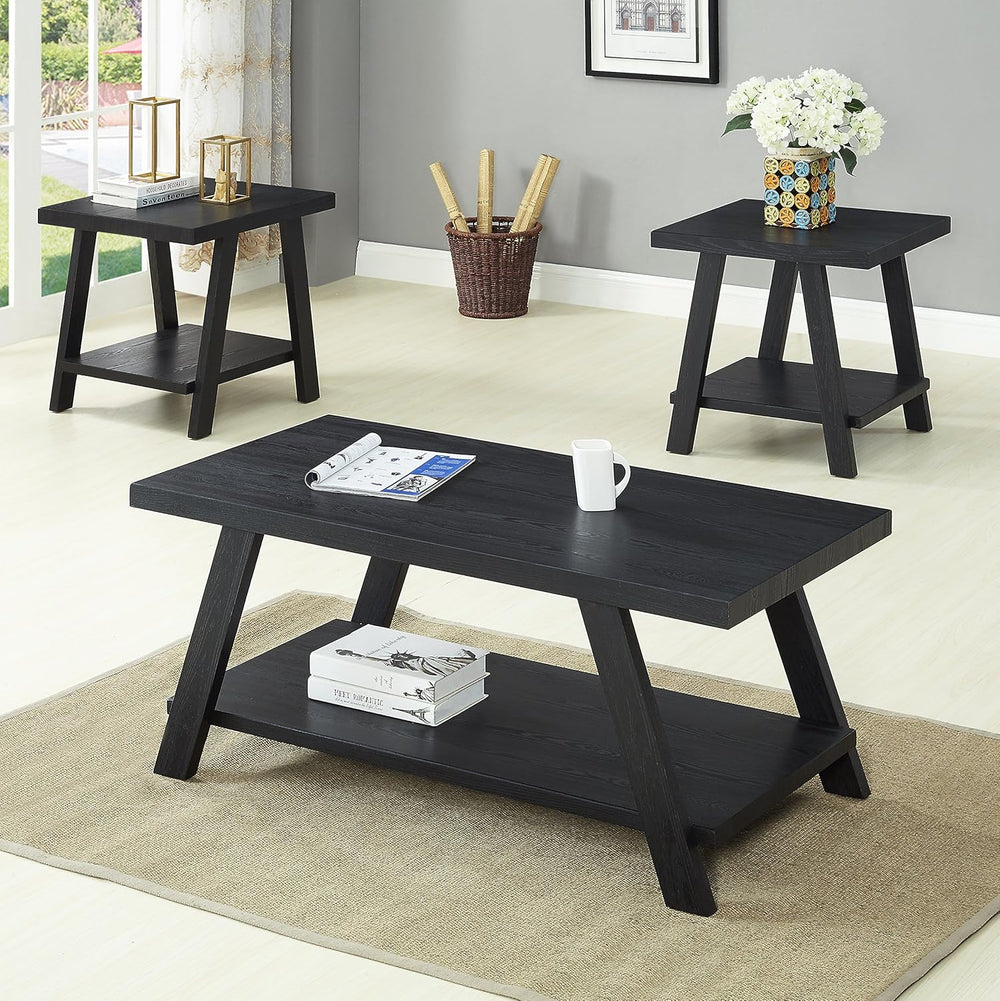 Roundhill Furniture Athens Contemporary 3-Piece Wood Shelf Coffee Table Set ,...