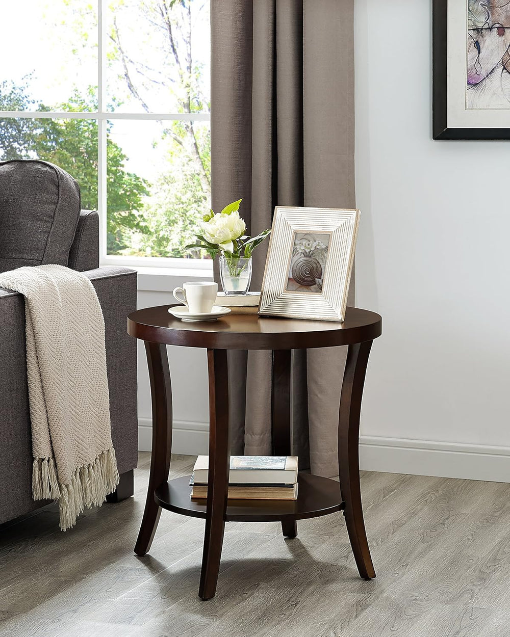 23" Contemporary Wooden Side Table, End Table with Storage Shelf, Accent...