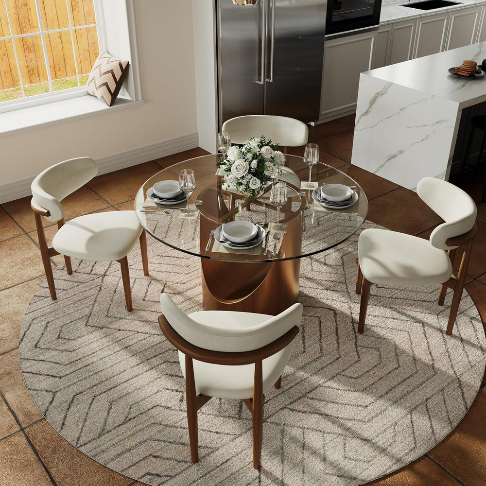 POVISON Round Dining Table for 4, 51" Glass Tabletop Dining Table with B...