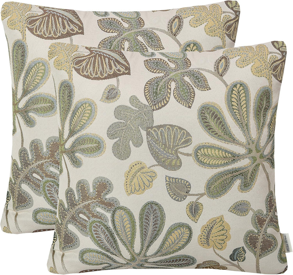 Mika Home Set of 2 Jacquard Tropical Leaf Pattern Throw Pillow Covers Decorat...