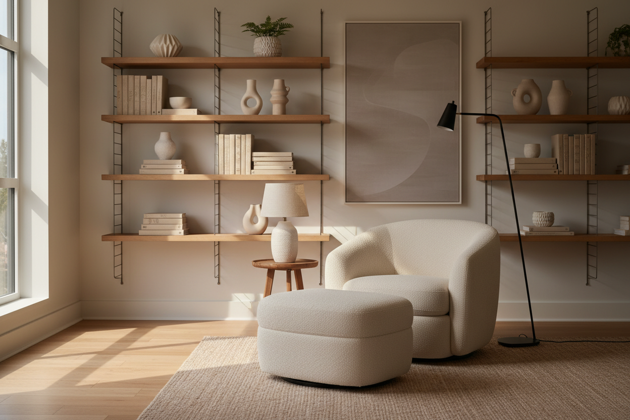Accent & Decor

Shelving Units – Stylish and practical for displaying your favorite items.

Accent Chairs & Ottomans – Add a soft, modern touch to any room.

Lighting & Accessories – Subtle designs to enhance your home’s atmosphere. (make it real photo)