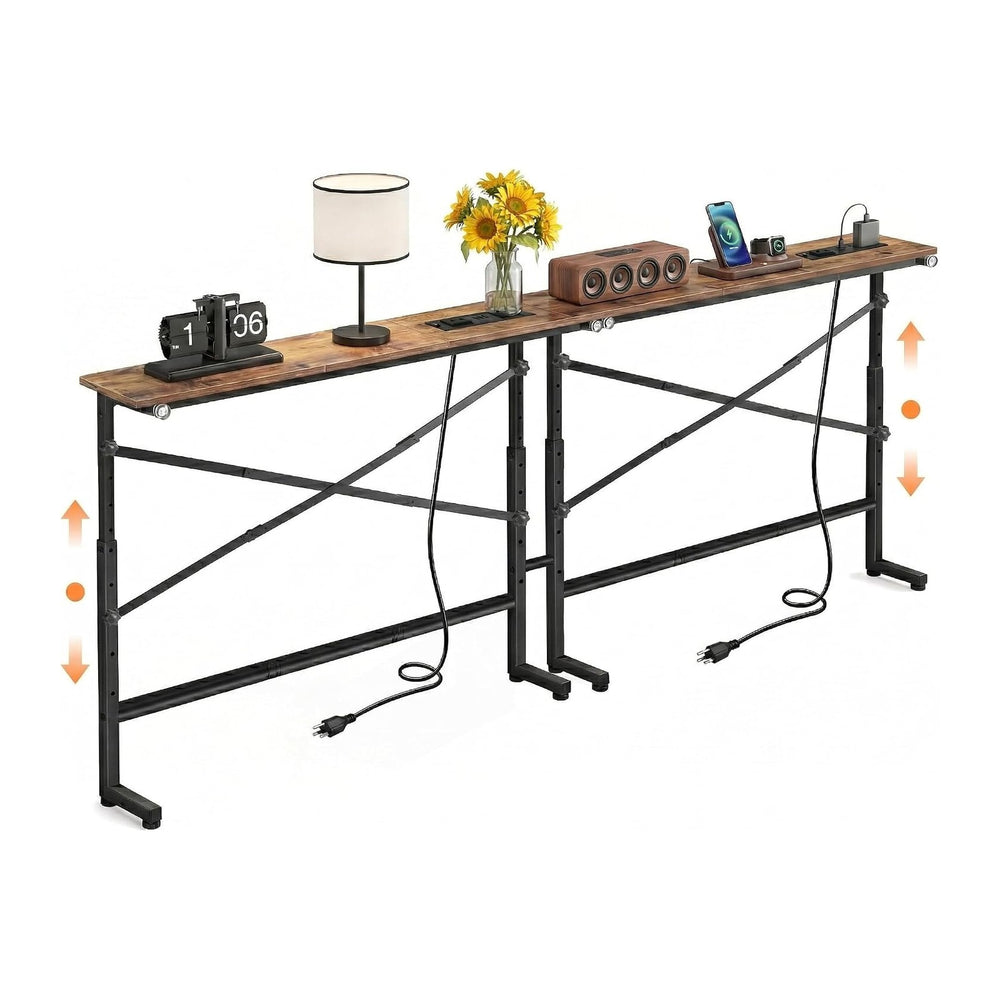 102.4 Inch Behind Couch Table Skinny with 2 Outlets, 24″-32″ Height Adjustabl...