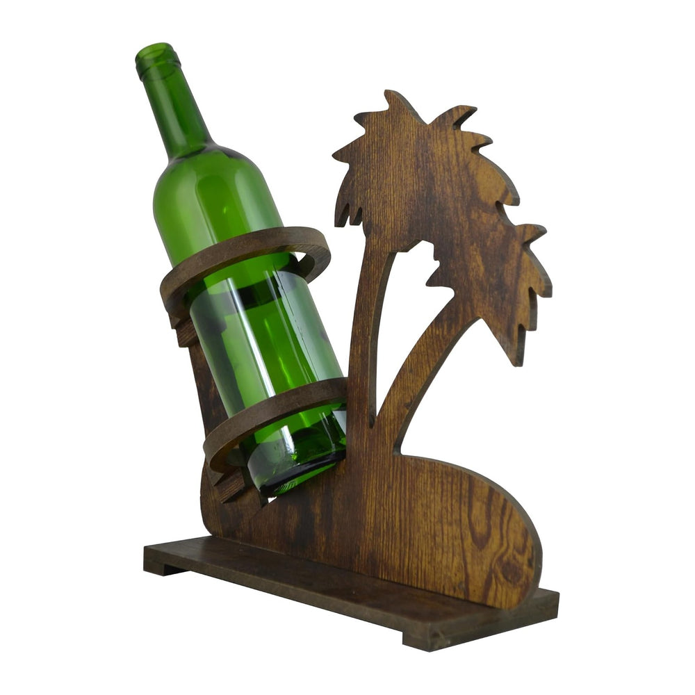 12" Brown Wooden Palm Tree Bottle Holder