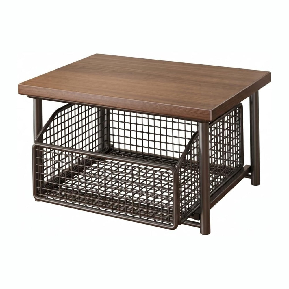 14.6x9.8x7.1 Inch Sturdy Metal Coffee Station Organizer with Drawer & Woo...
