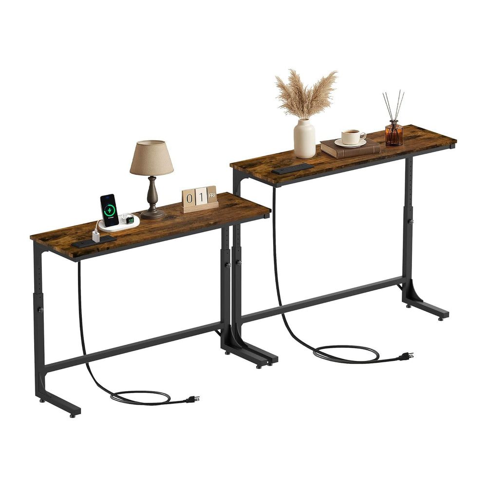 2 Pack 11.8" Wide Behind Couch Table with Charging Station | 11.8"W...