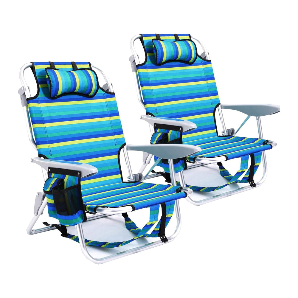 2 Pack Lightweight Portable Camping Beach Chair for Adults, Outdoor Lay Flat ...
