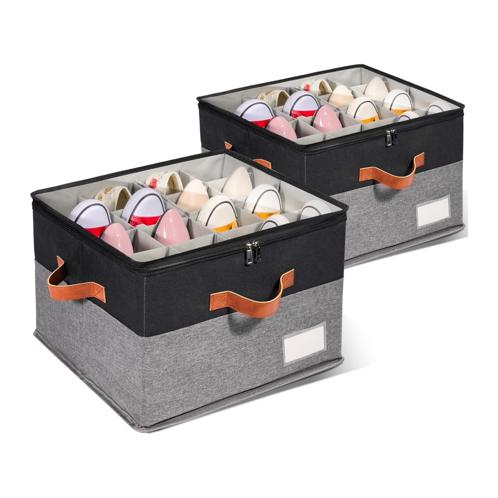 2 Pack Shoe Organizer for Closet with Adjustable Divider Shoe Storage Box | F...