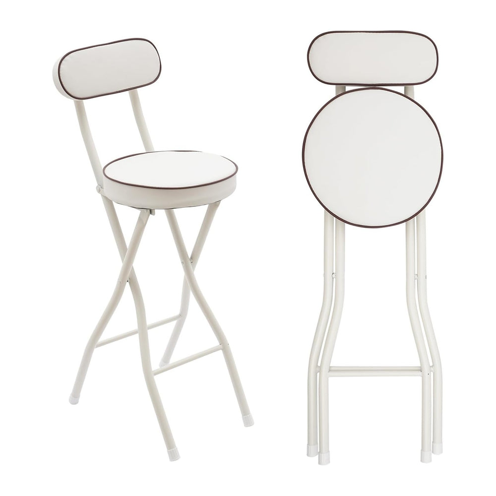 2 Pcs Folding Bar Stool with Backrest & Footrest 25.6in Height Tall Folda...