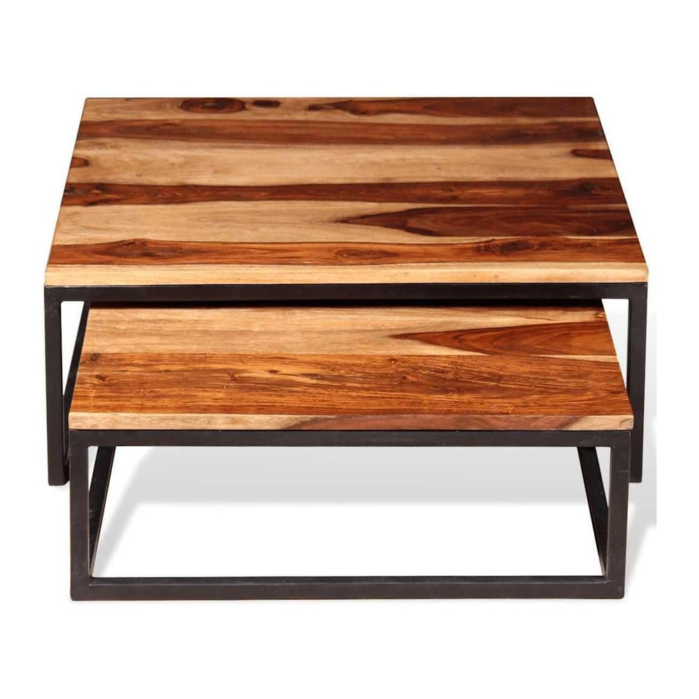 2 Piece Nesting Coffee Table Set Solid Acacia Wood | Retro Industrial Style, ...