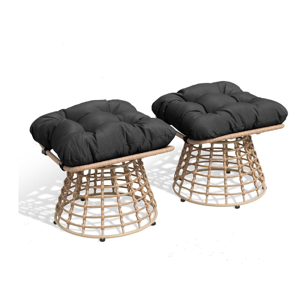 2 Pieces Swivel Outdoor Ottomans for Patio Foot Rest, PE Rattan Wicker Ottoma...