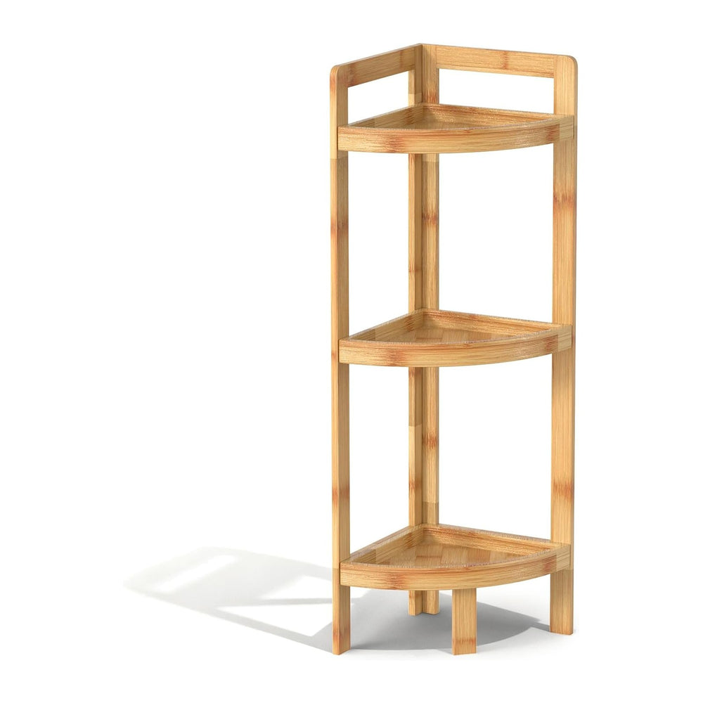 2026 New Bamboo Standing Shelf, 3 Tier Corner Shelf Stand, Free-Standing Shel...