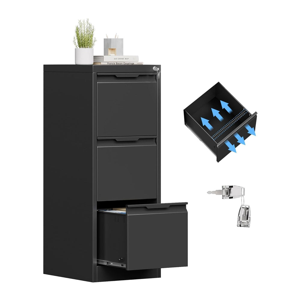 3 Drawer Metal Vertical File Cabinet with Lock for Home Office | 17.8"D ...