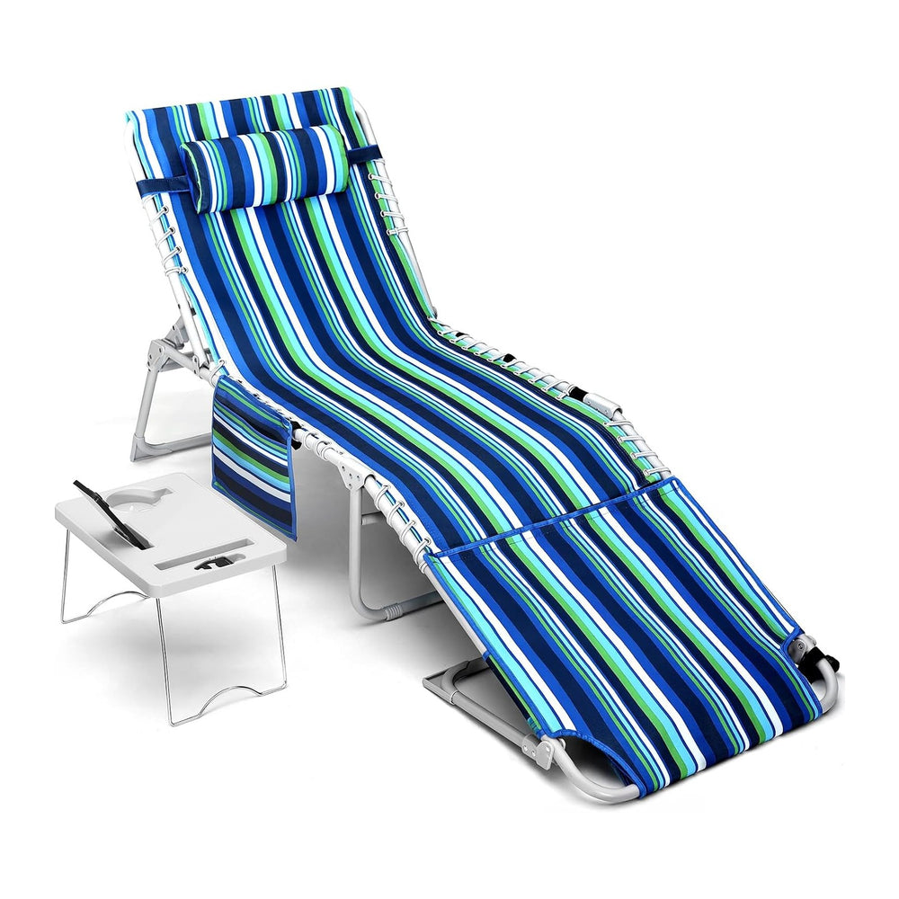 3-in-1 Beach Chair Face Holes, Lounge Chair Outdoor with Folding Side Table, ...