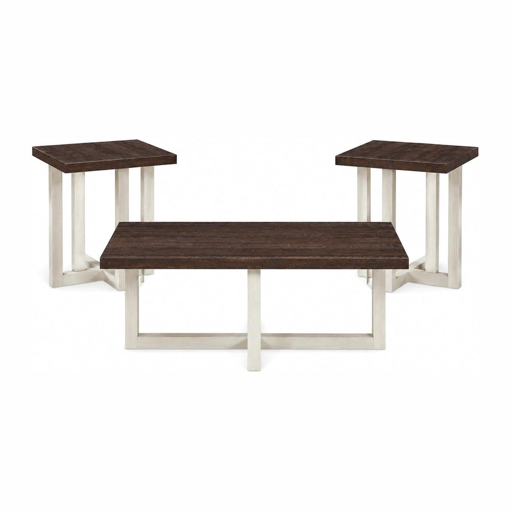 3-Piece Coffee Table Set, Modern Living Room Furniture with Geometric Cross B...