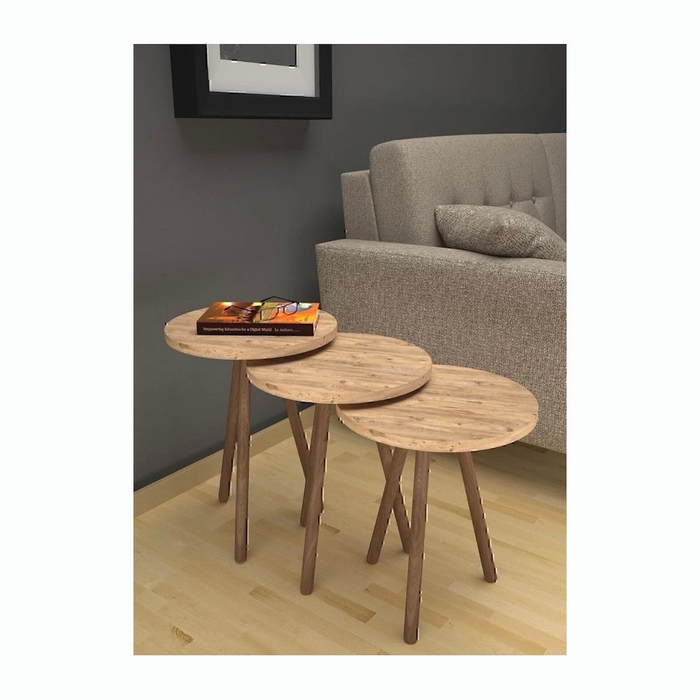 3 Piece Round Nesting Side Table Set - Hobistan Modern Style Wood Legs Coffee...