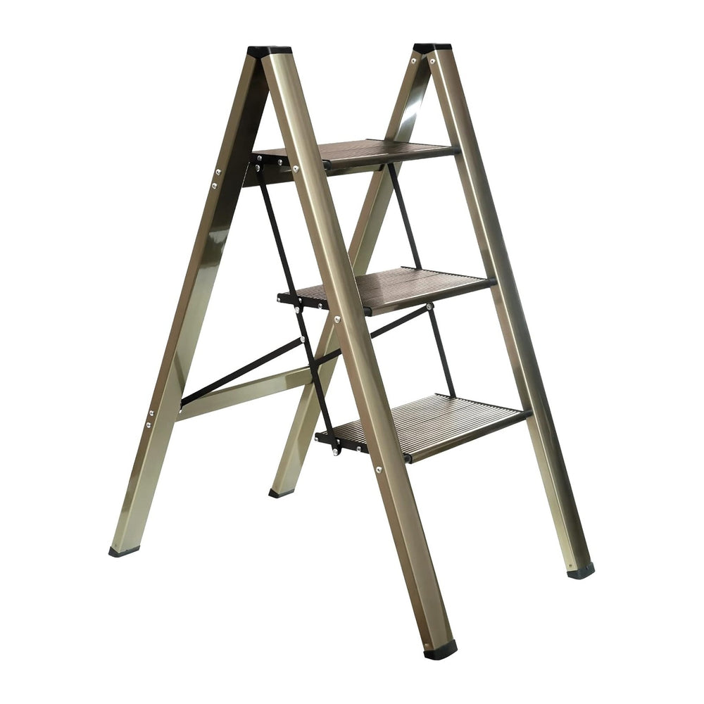 3-Step Aluminum Lightweight Folding Step Stool Ladder with Anti-Slip and Expa...