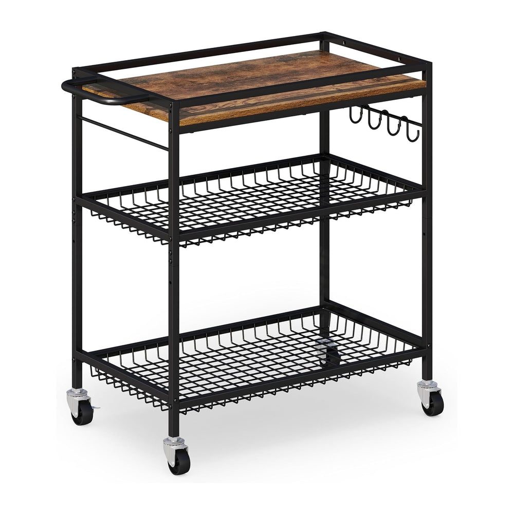 3 Tier Heavy Duty Rolling Kitchen Cart with Handle & Locking Wheels – Met...