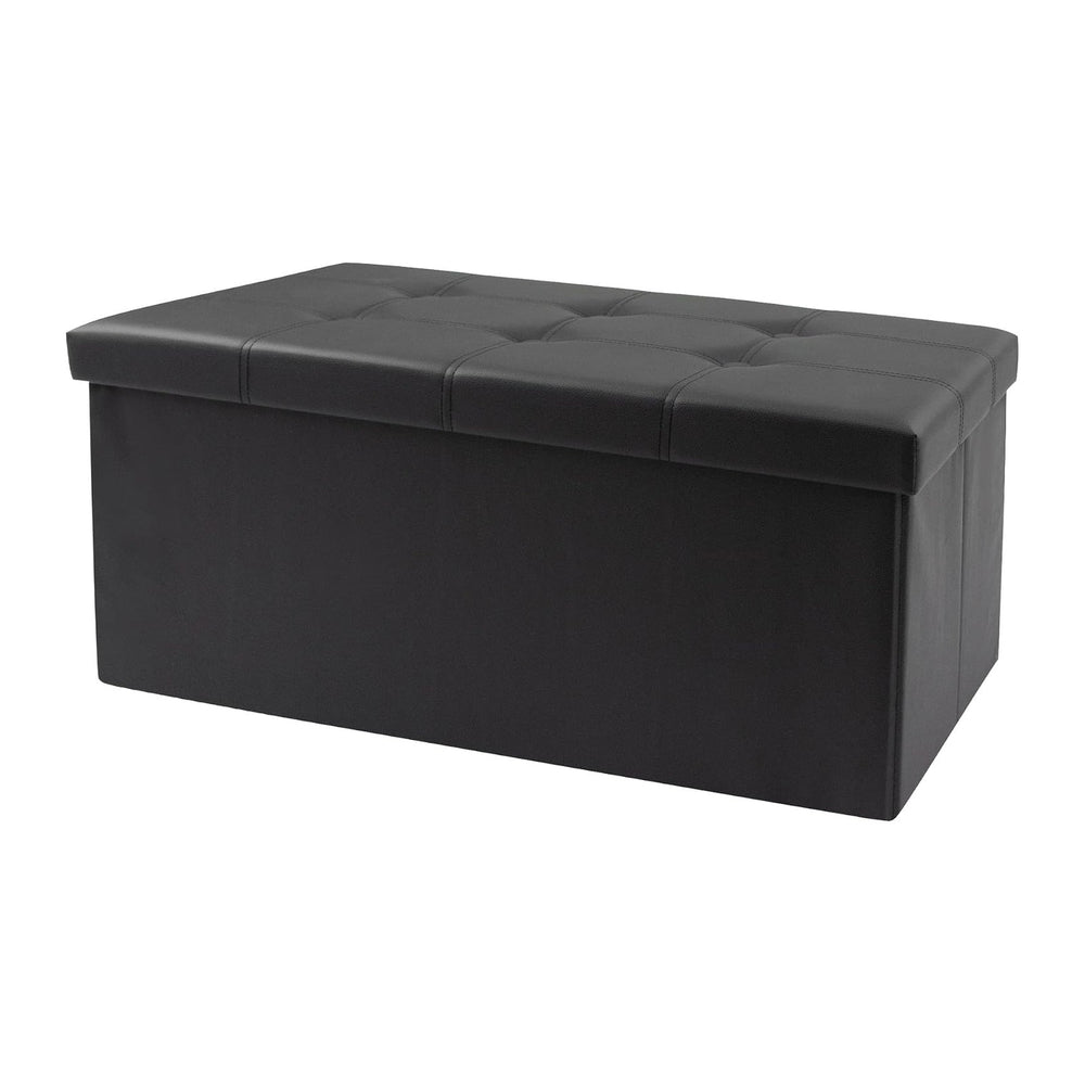 30 Inches Folding Storage Ottoman Bench, Faux Leather Footstool Ottoman, Stor...