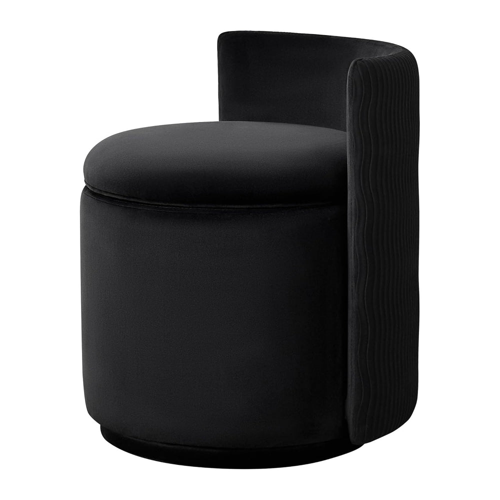 360° Swivel Velvet Vanity Chair with Storage, Barrel Makeup Chair with Wave B...
