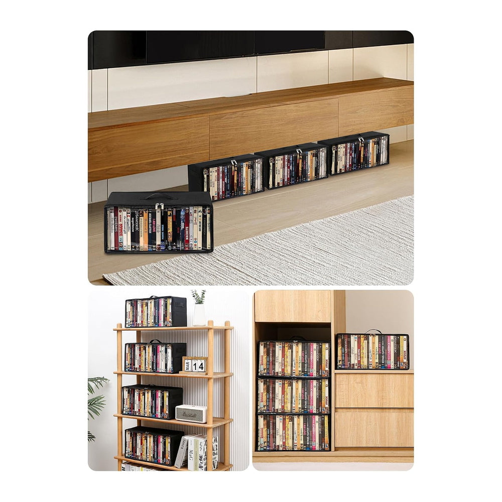 4-Pack DVD Storage Box, Stackable DVD Case Holder Organizer with Front Zipper...