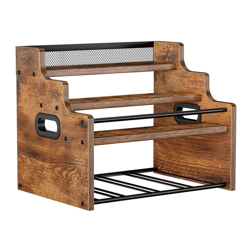 4-Tier Wood Display Shelf Wine Rack for 16 Bottles Wood Coffee Syrup Organize...