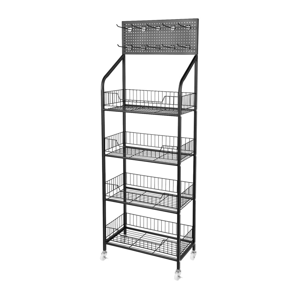 4 Tiers Baskets Adjustable Rolling Display Snack Rack, Snack Storage Organize...