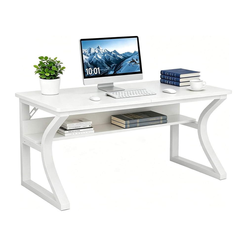 47 inch Computer Desk, Home Office Desk with Storage Shelf, Sturdy U-Shaped M...