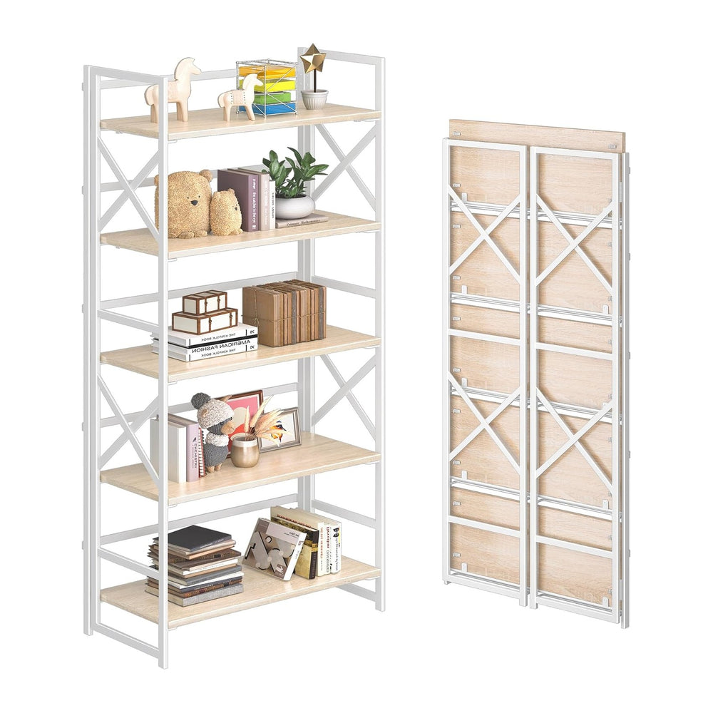 4NM 5 Tiers No Assembly Book Shelves, 51.2" H Folding Bookshelf Bookcase...