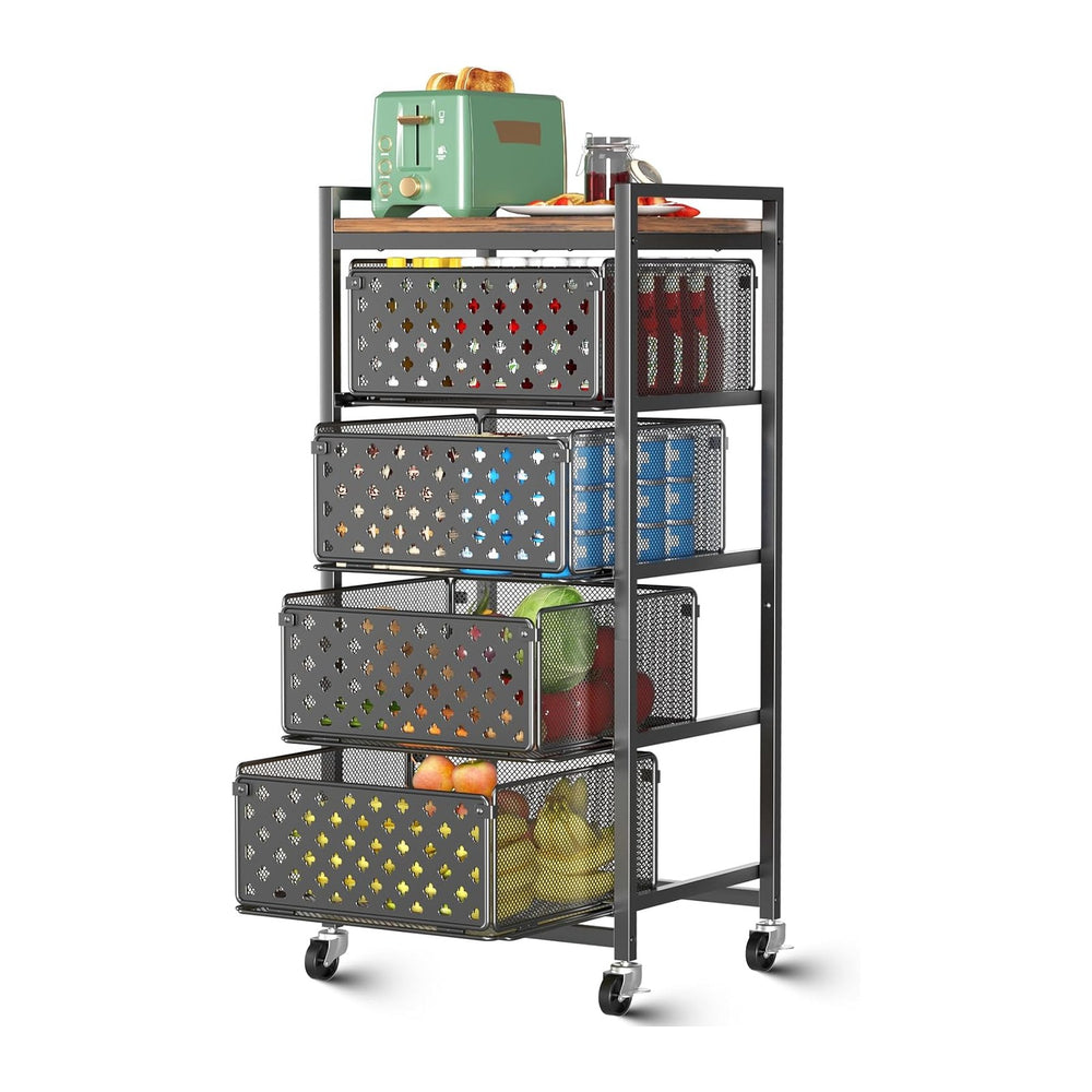 5 Tier Kitchen Storage Cart with Wheels, Utility Fruit Vegetable Storage Rack...