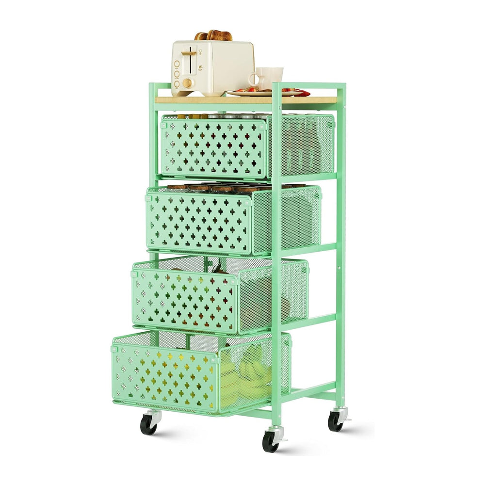 5 Tier Kitchen Storage Cart with Wheels, Utility Fruit Vegetable Storage Rack...