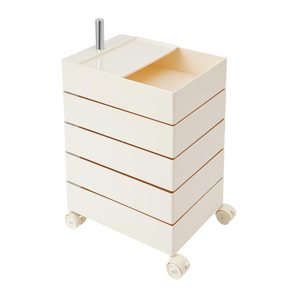 5-Tier Rotating Storage Cabinet with Wheels, 360° Swivel Rolling Organizer Ca...