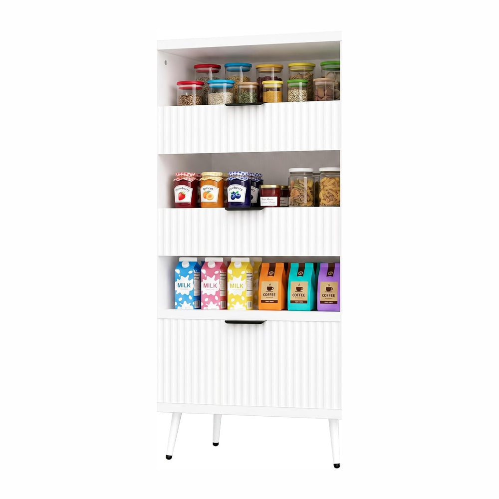 51" Tall Modern White Storage Cabinet, Freestanding Kitchen Pantry Cabin...