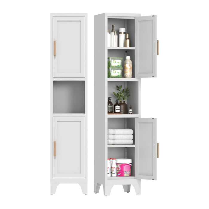 67" H Tall Bathroom Storage Cabinet with 2 Doors ＆Adjustable Shelves,Narrow Metal Cabinet with Open Countertop,Narrow Storage Unit for Small Space,Bathrooms,Entryway,Kitchen- Assembly Required(White)