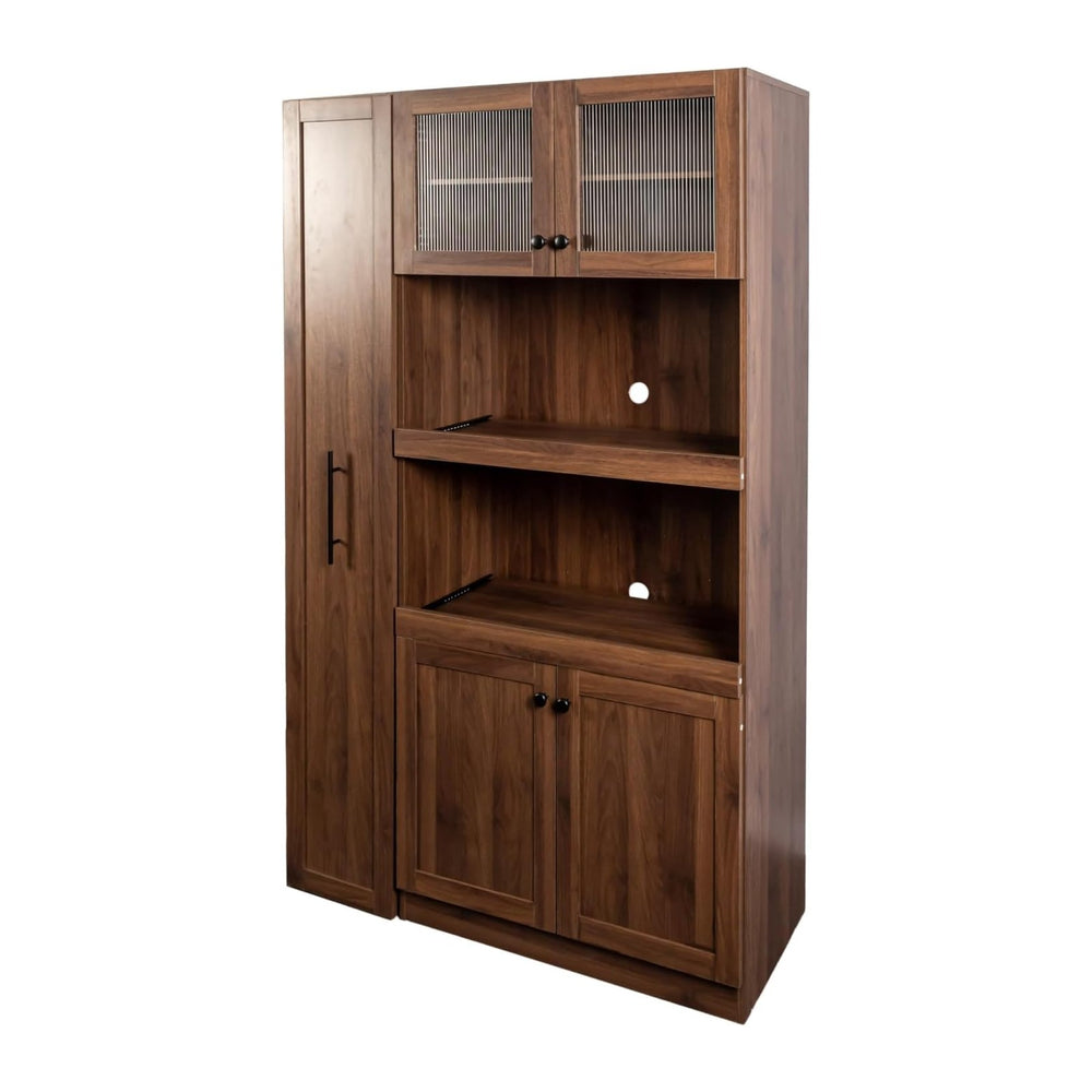 70.87" H Walnut Farmhouse Kitchen Pantry Cabinet, 4-Door Pull-Out Multi-...