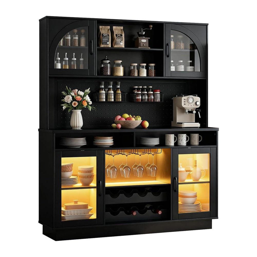 70.9" Tall Kitchen Pantry Cabinet with Outlet & LED Lights, 54.3&quo...