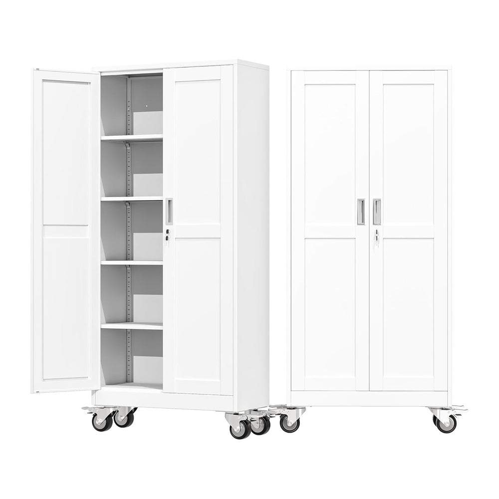 71" Metal Garage Storage Cabinet with Wheels and Locking Doors and Tall ...