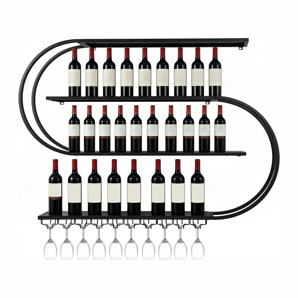 71" Modern Wall Mounted Wine Rack with LED Lights, 4-Tiers Wine Rack wit...