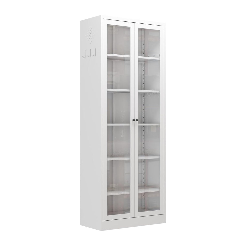 72" Storage Cabinet Metal Kitchen Pantry Cabinet with 2 Glass Doors &amp...