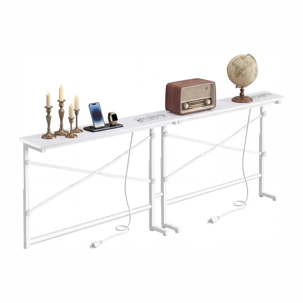 78.8inch Adjustable Height Narrow Sofa Side Table with 2 Power Outlets, Couch...