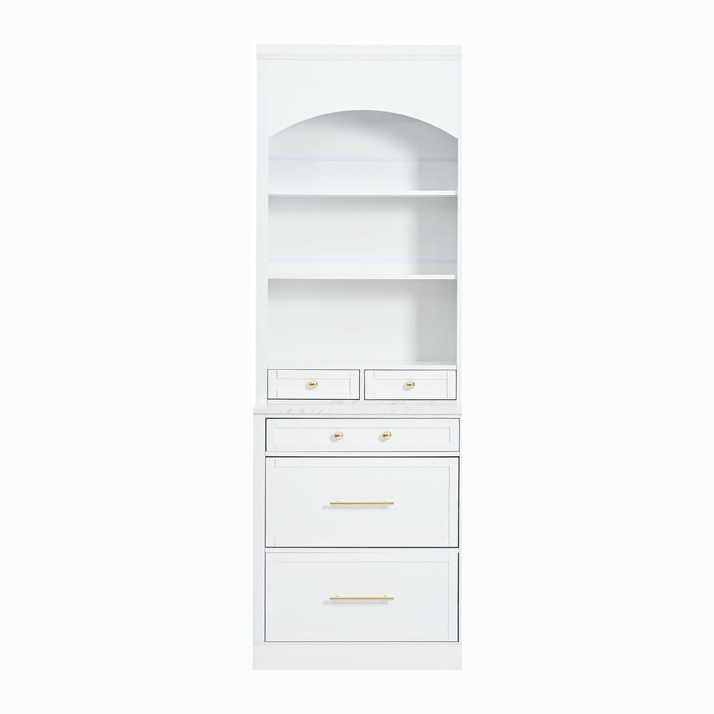 83.7” Tall Kitchen Pantry Storage Cabinet, Wooden Storage Cabinet with 5 Draw...
